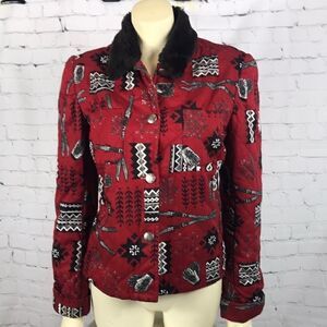 British Khaki Quilted Winter Jacket faux Fur EUC 6